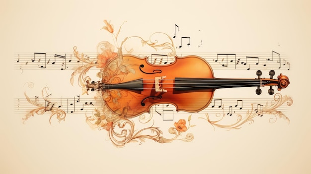 Le corps et les cordes du violon en gros plan Generative AI