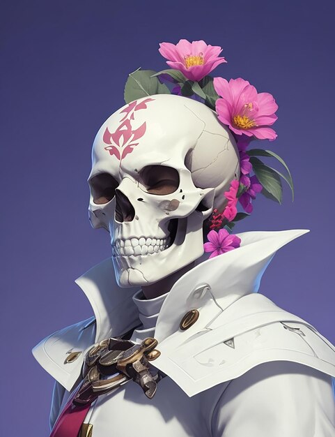 Un corps entier de crâne avec une fleur en avait