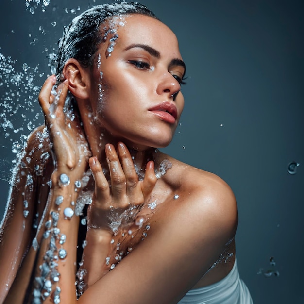 corps féminin sexy avec des gouttes d'eau sur fond noir