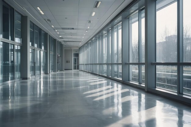 Corridor de bureau moderne avec des fenêtres