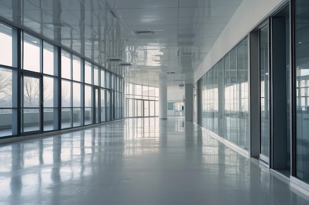 Corridor de bureau moderne avec des fenêtres