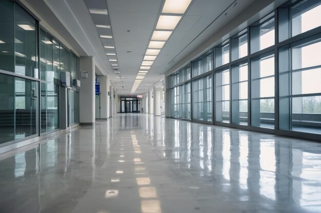 Corridor de bureau moderne avec des fenêtres