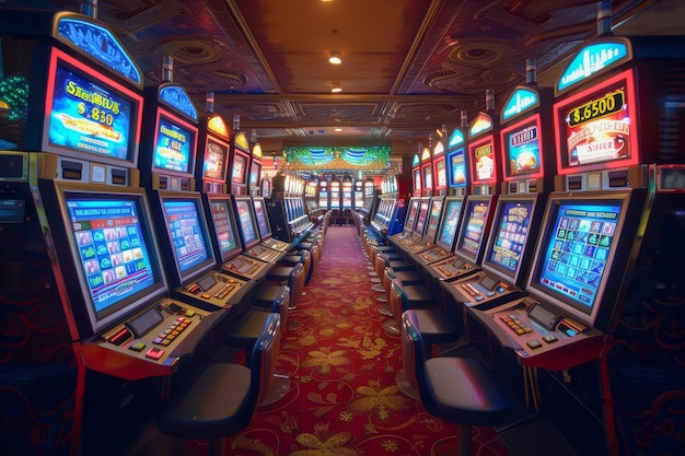 Corridor d'un casino avec des machines à jouer