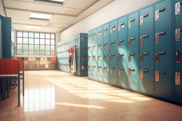 Corridor de l'école avec des casiers modernes et colorés Concept d'étude et d'acquisition de connaissances AI générative