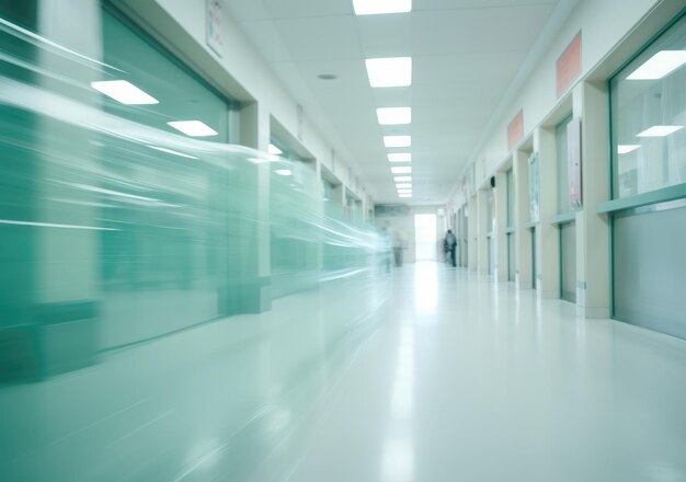 Corridor d'hôpital profond détail d'un couloir blanc dans un hôpital architecture et santé Long couloir avec lit médical dans l'hôpital moderne AI Génératif