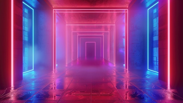 Corridor de lumière Tech Neon en 3D Render Abstract Arrière-plan