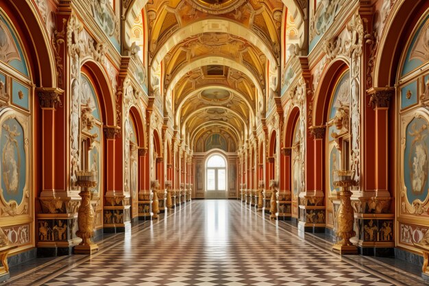 Corridor orné avec plafond à coffres