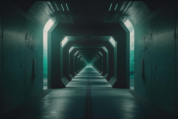 Corridor souterrain futuriste avec des lumières colorées