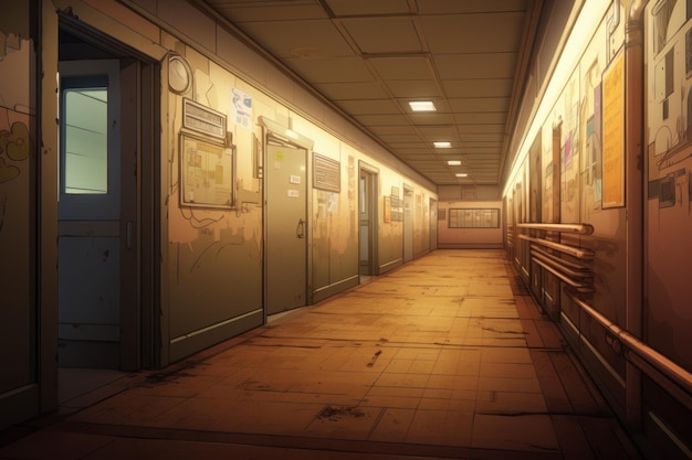 Corridor vieux anime rétro jeu de roman visuel hôtel asiatique Générer Ai