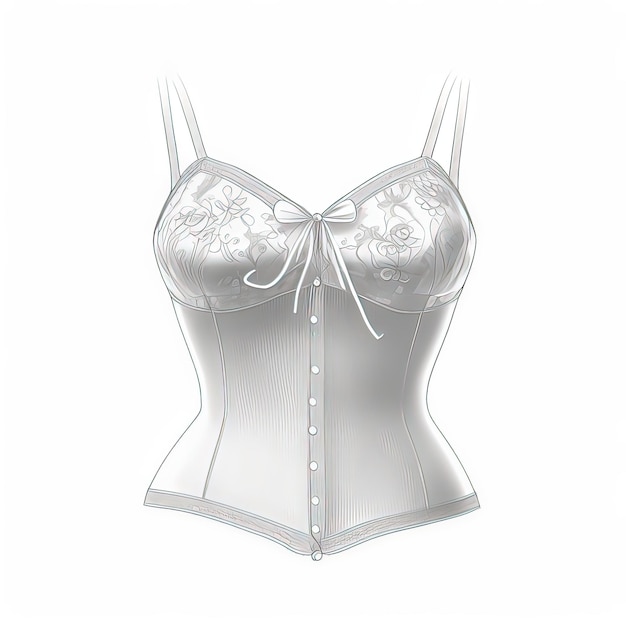 Corset argenté sur un fond blanc isolé soutien-gorge sous-vêtements style vêtements de mode silhouette mince tissu haute définition art intelligence artificielle générative