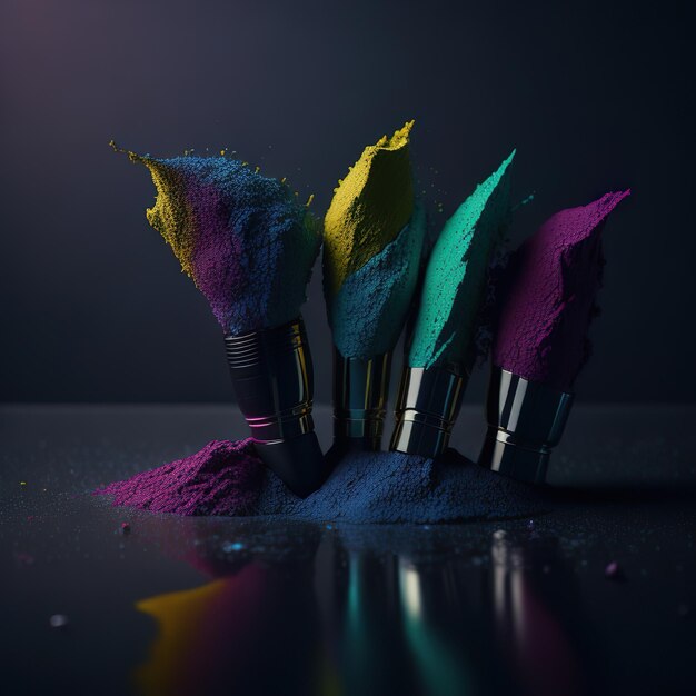 Cosmétiques luxueux avec des détails colorés sur un fond sombre