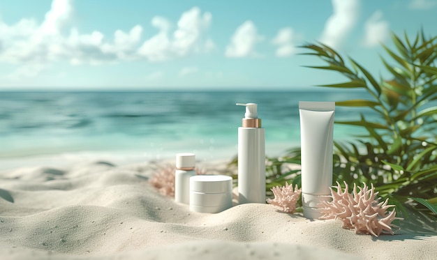 Cosmétiques sur la plage Concept de soins de la peau Crème de protection solaire sur la Plage