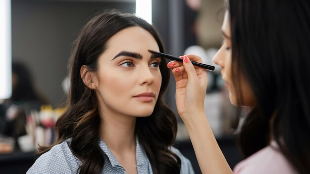 Photo une cosmétologue qui maquille les sourcils.