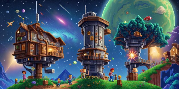 Cosmic Quest Aventures enchanteresses en pixel art dans les forêts des merveilles et dans l'espace extra-atmosphérique