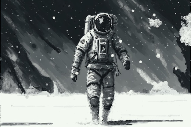 Cosmonaute solitaire trekking à travers un terrain enneigé Concept fantastique Peinture d'illustration AI générative