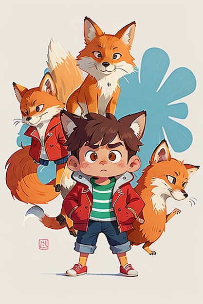 cosplay renard en forme garçon soleil beau dessin animé anime fond d'écran fond illustration