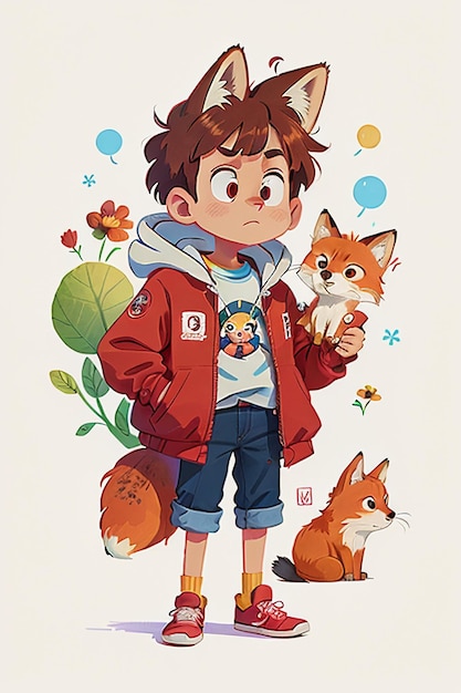 cosplay renard en forme garçon soleil beau dessin animé anime fond d'écran fond illustration