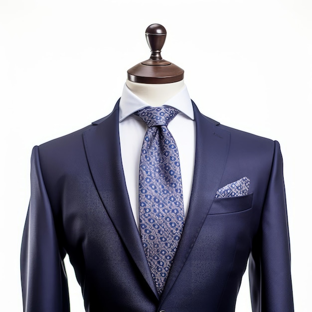 Un costume bleu avec une chemise blanche et une cravate bleue