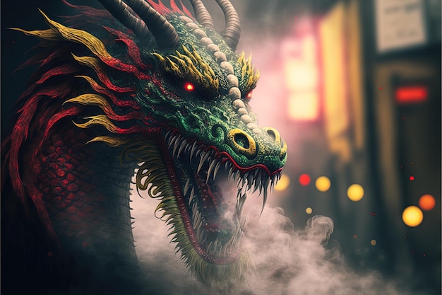 Costume de dragon de représentation colorée de dragon chinois traditionnel Generative Ai