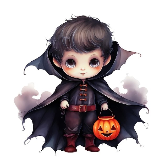 Costume de garçon gothique Halloween avec des ailes illustration aquarelle halloween clipart