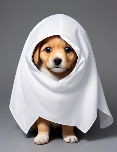 costume d'Halloween fantôme de chiot mignon