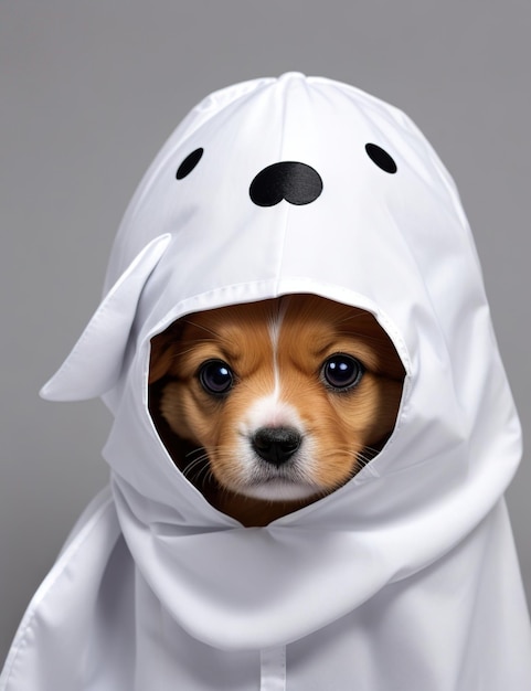 costume d'Halloween fantôme de chiot mignon