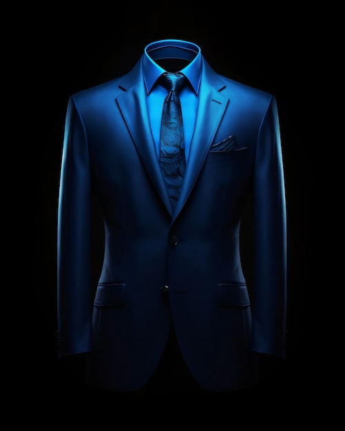 Costume d'homme bleu élégant isolé sur fond noir IA générative