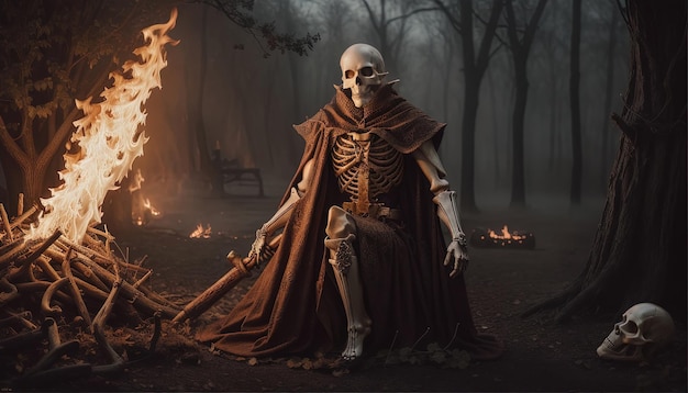 Un costume d'horreur d'Halloween effrayant avec des squelettes