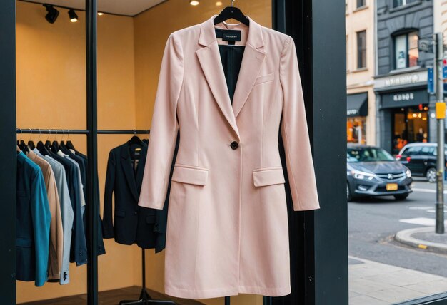 un costume noir avec une ceinture noire sur le devant est montré devant une vitrine