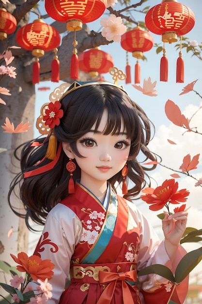 Costume de nouvel an chinois pour fille mignonne, style dessin animé chinois