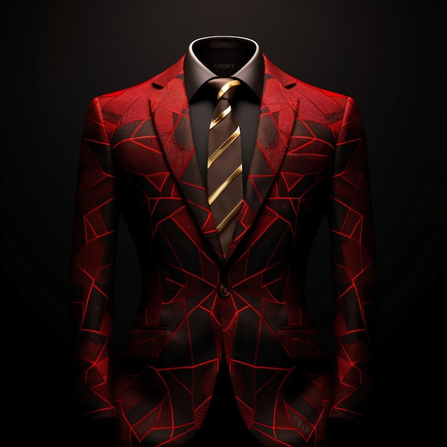 Costume pour homme rouge de luxe et élégant avec motif abstrait isolé sur fond noir AI générative