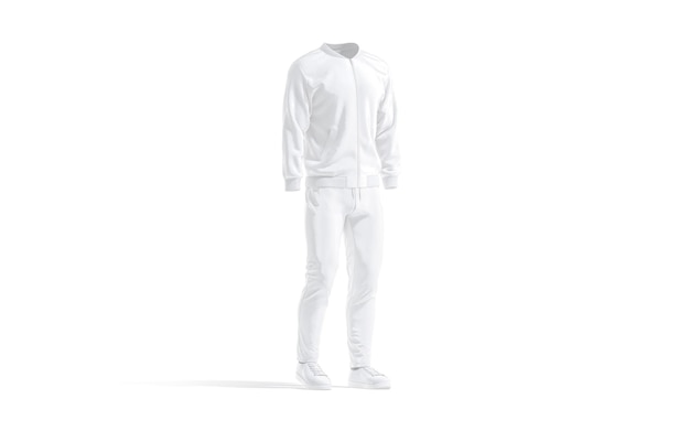 Photo costume de sport blanc avec pantalon de bombardier et maquette de baskets footwear trakky et maquette de veste