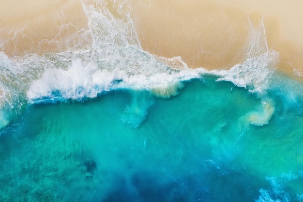 Côte en arrière-plan depuis la vue de dessus Fond d'eau turquoise depuis la vue de dessus Paysage marin d'été depuis l'air de l'île de Nusa Penida Indonésie Image de voyage