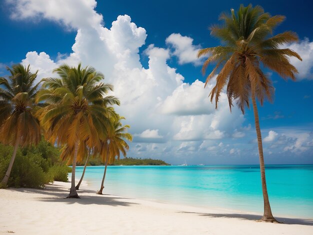 La côte d'une belle plage pleine de palmiers