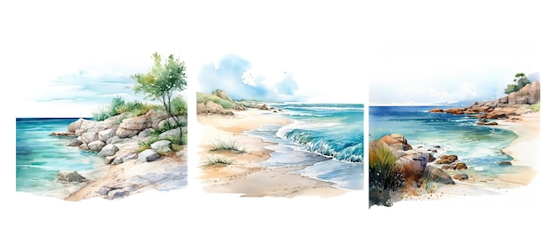 côte de mer d'été ai généré la nature fond de sable bleu côte de voyage côte d'été rivage de mer illustration aquarelle