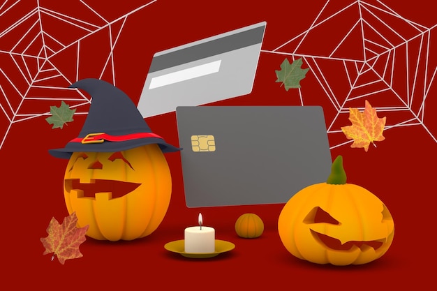 Côté perspective des cartes de crédit en arrière-plan sur le thème d'Halloween