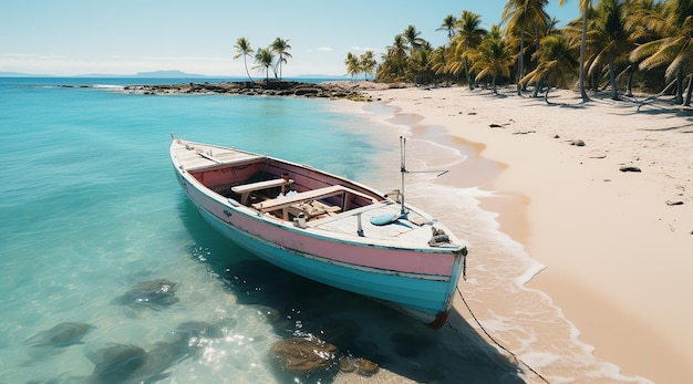 Photo le côté de la plage avec un petit bateau.