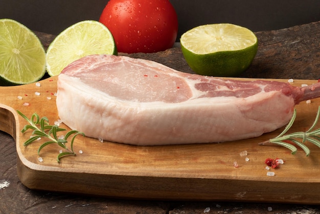 Côte de porc crue fraîche Mise au point sélective