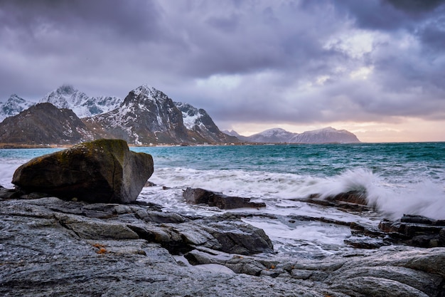 Côte rocheuse du fjord en Norvège