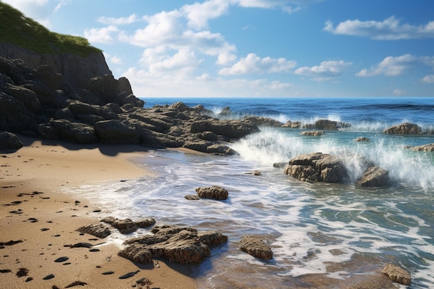 La côte rocheuse rencontre des vagues douces créant une ai générative