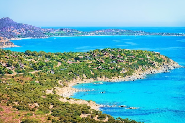 Côte de Villasimius à la mer Méditerranée, Cagliari, Sardaigne du Sud en Italie