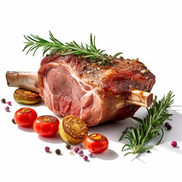 Une côtelette d'agneau avec des légumes et des herbes dessus