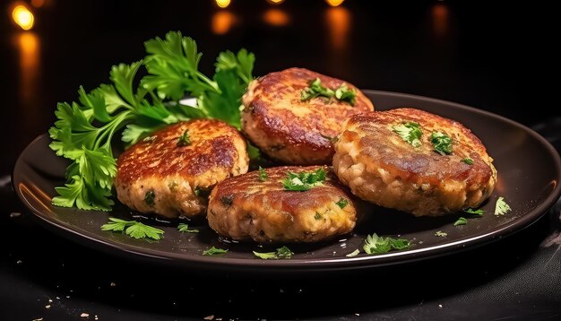 Des côtelettes avec des herbes sur une assiette