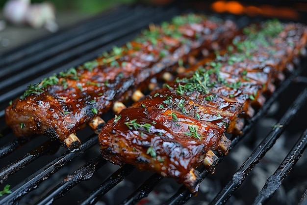 Des côtes au barbecue glacées avec du miel et de l'ail