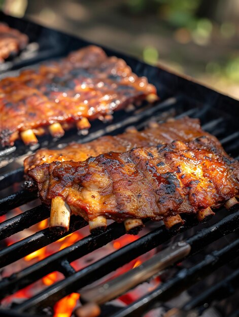 Photo des côtes de barbecue sur le grill.