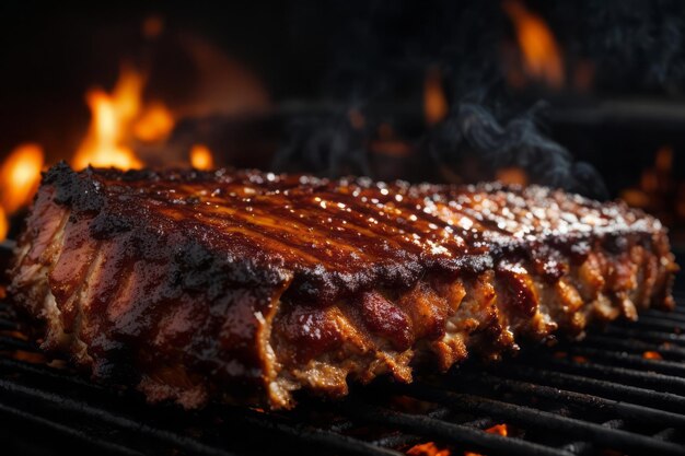 Des côtes de barbecue sucrées fumées sur le feu, un délicieux menu de restaurant.