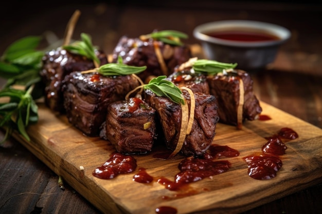 Côtes de bison avec sauce BBQ et herbes créées avec de l'AI générative