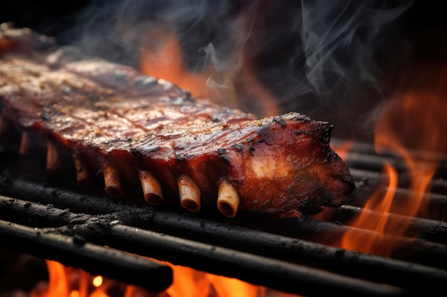 Côtes levées au barbecue cuisinant sur un gril flamboyant