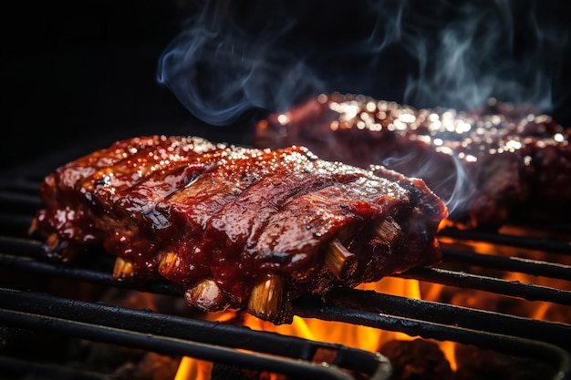 Côtes levées grillées au barbecue avec saveur fumée