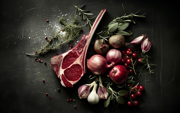 côtes de viande d'agneau fraîches avec des herbes